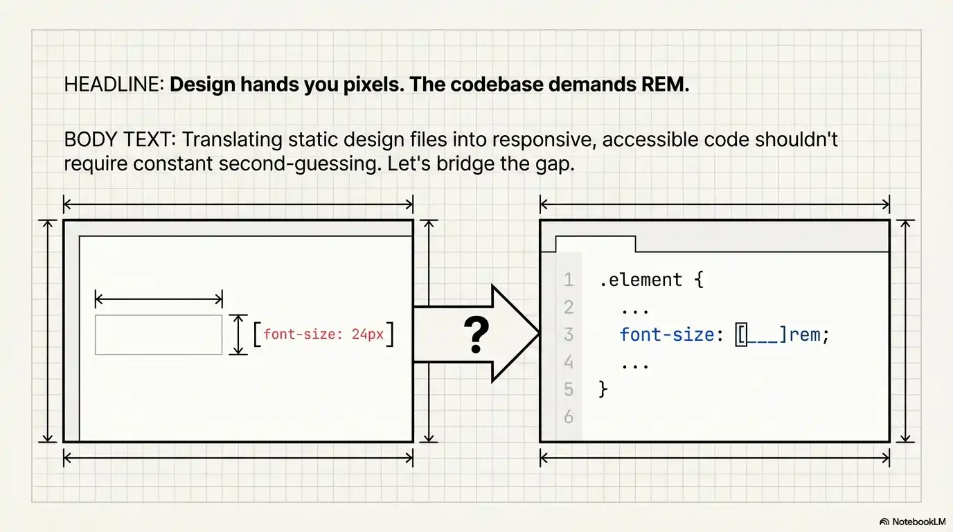 Comparison showing design pixels vs codebase REM requirements